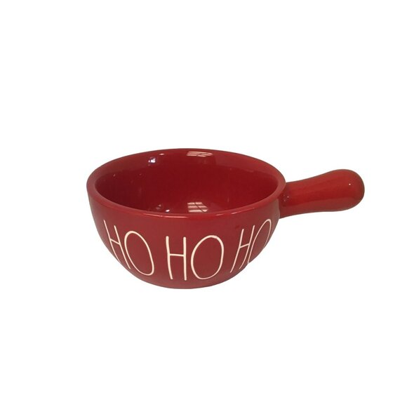 Rae Dunn by Magenta Red Soup Bowl with Handle Santa HO HO HO 5" x 3" Artisan Col - Picture 2 of 7